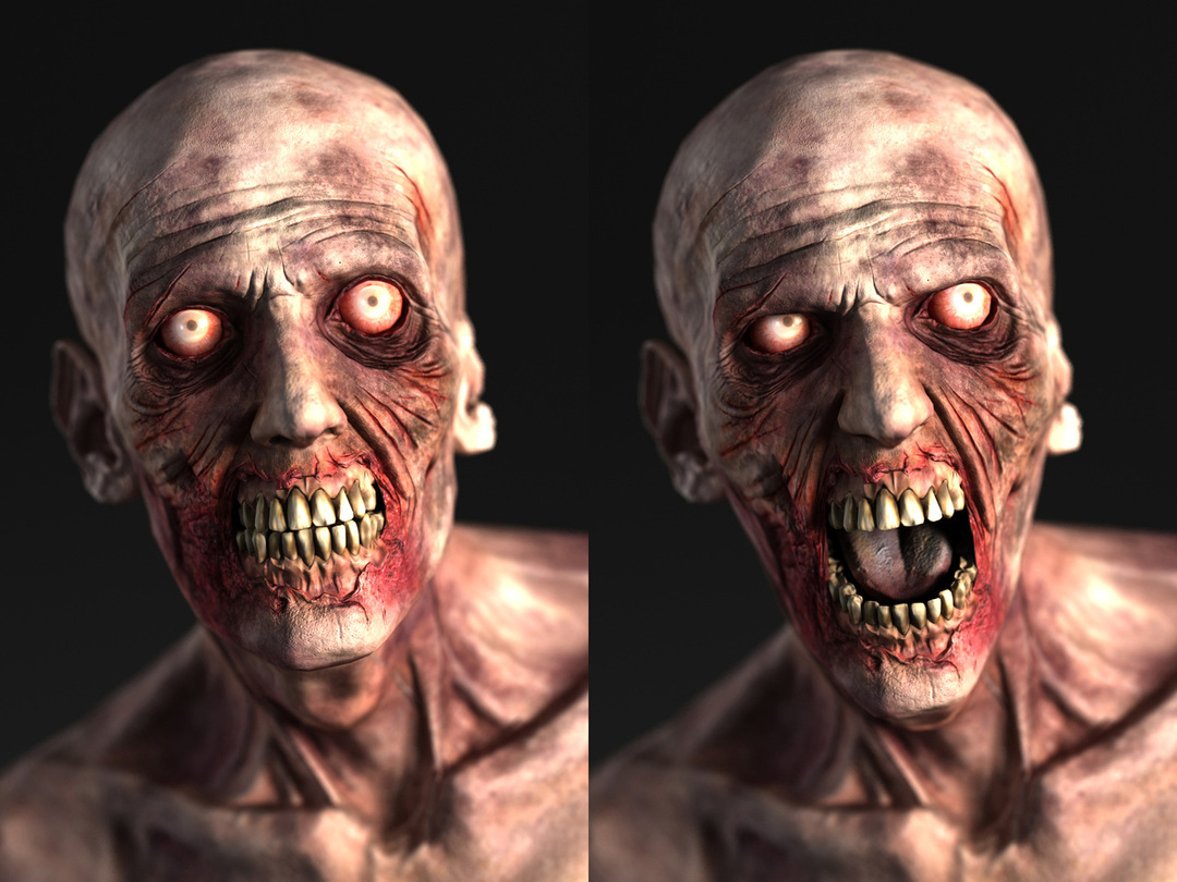 3d zombie head open mouth