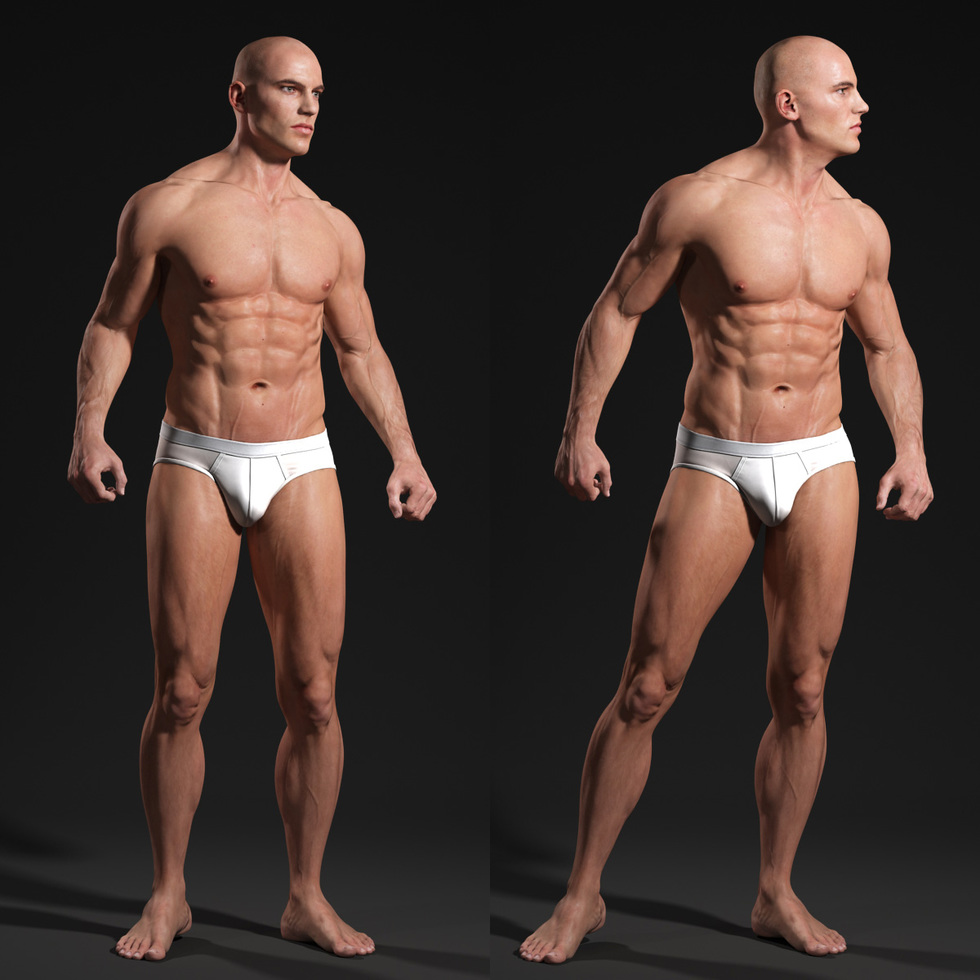 3d male body look around