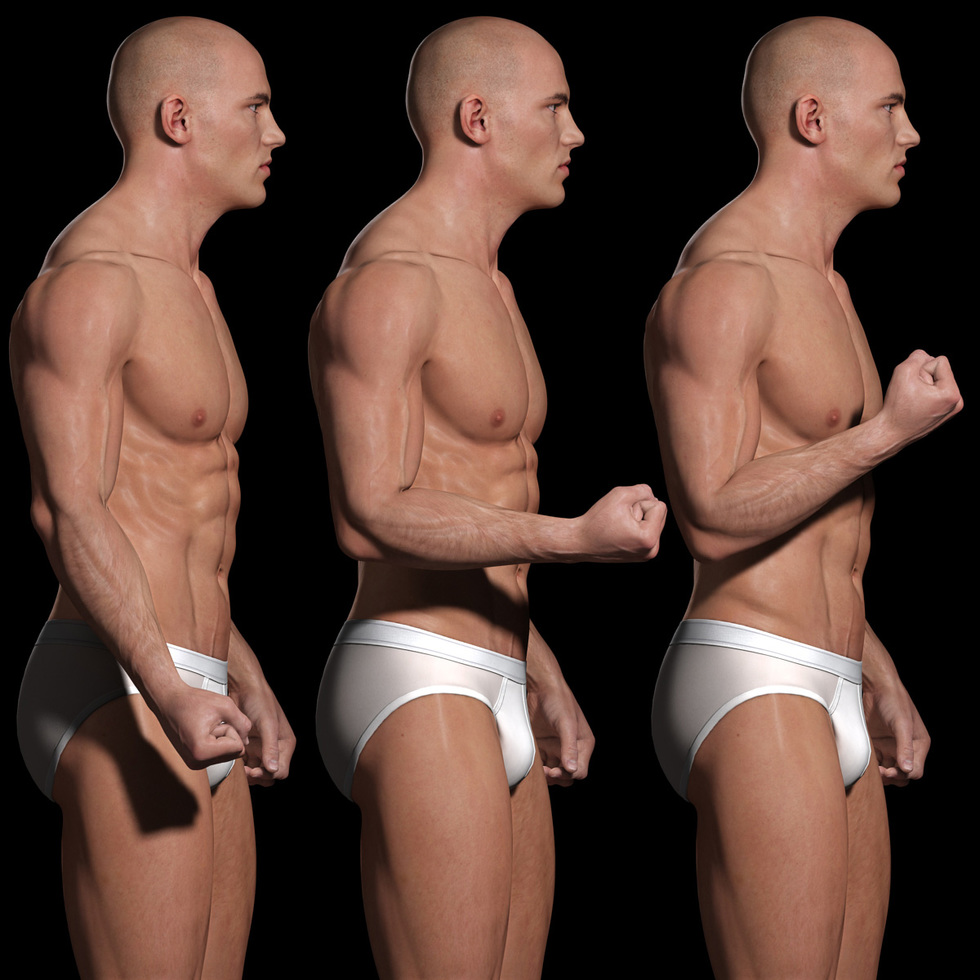 male body 3d muscle movements of upper arm