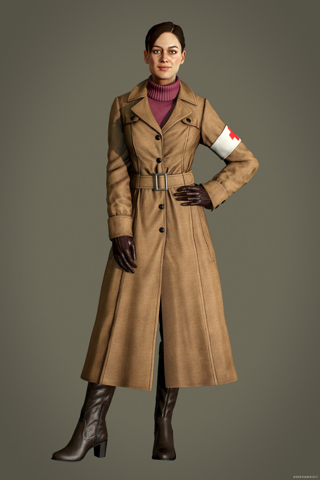 Nice girl character with ponytail and trench coat with sweater in Marmoset Toolbag