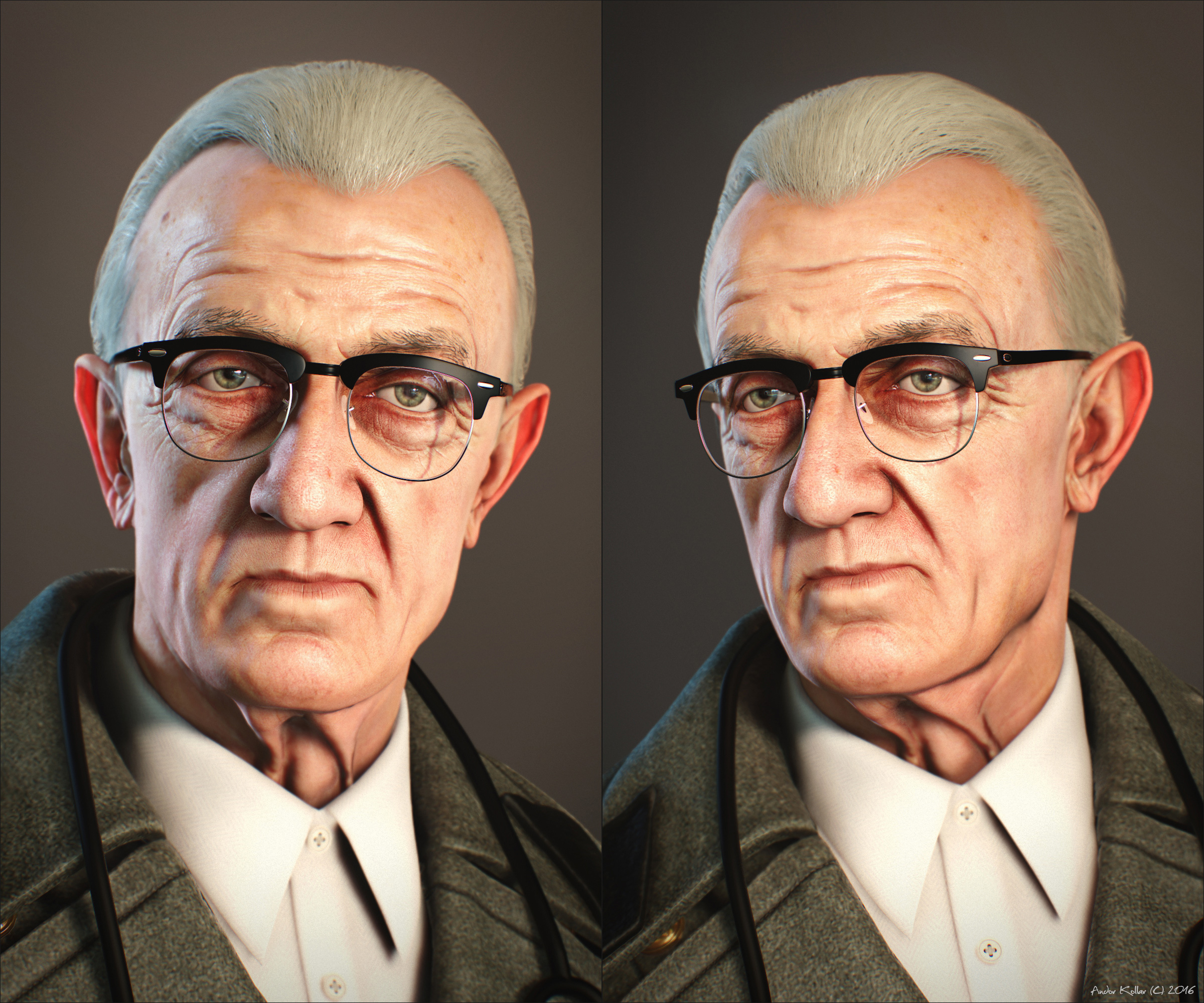 Andor Kollar 3d Old Doctor Portrait Ray-Ban Clubmaster