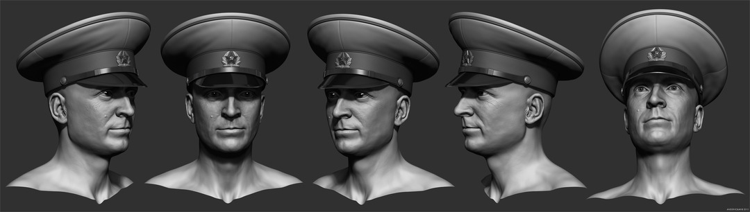 Andor Kollar Soviet Officer Head with Hat in ZBrush