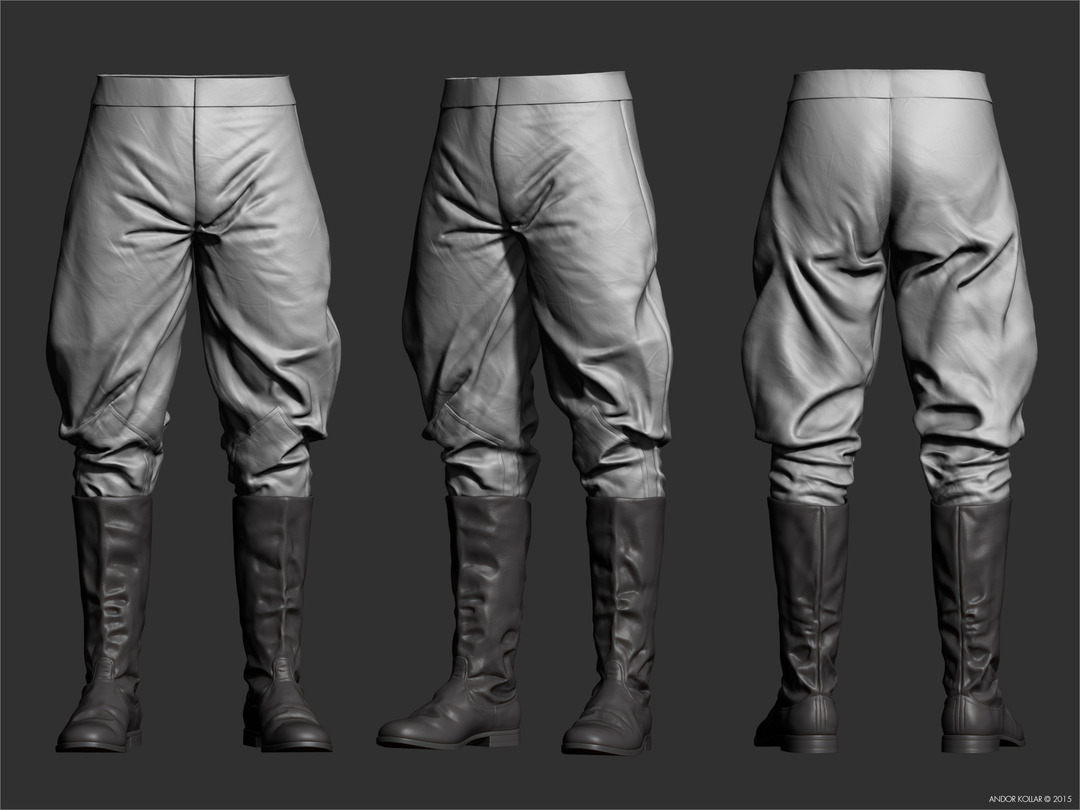 Andor Kollar sculpted ww2 soviet military trousers and boots in ZBrush 