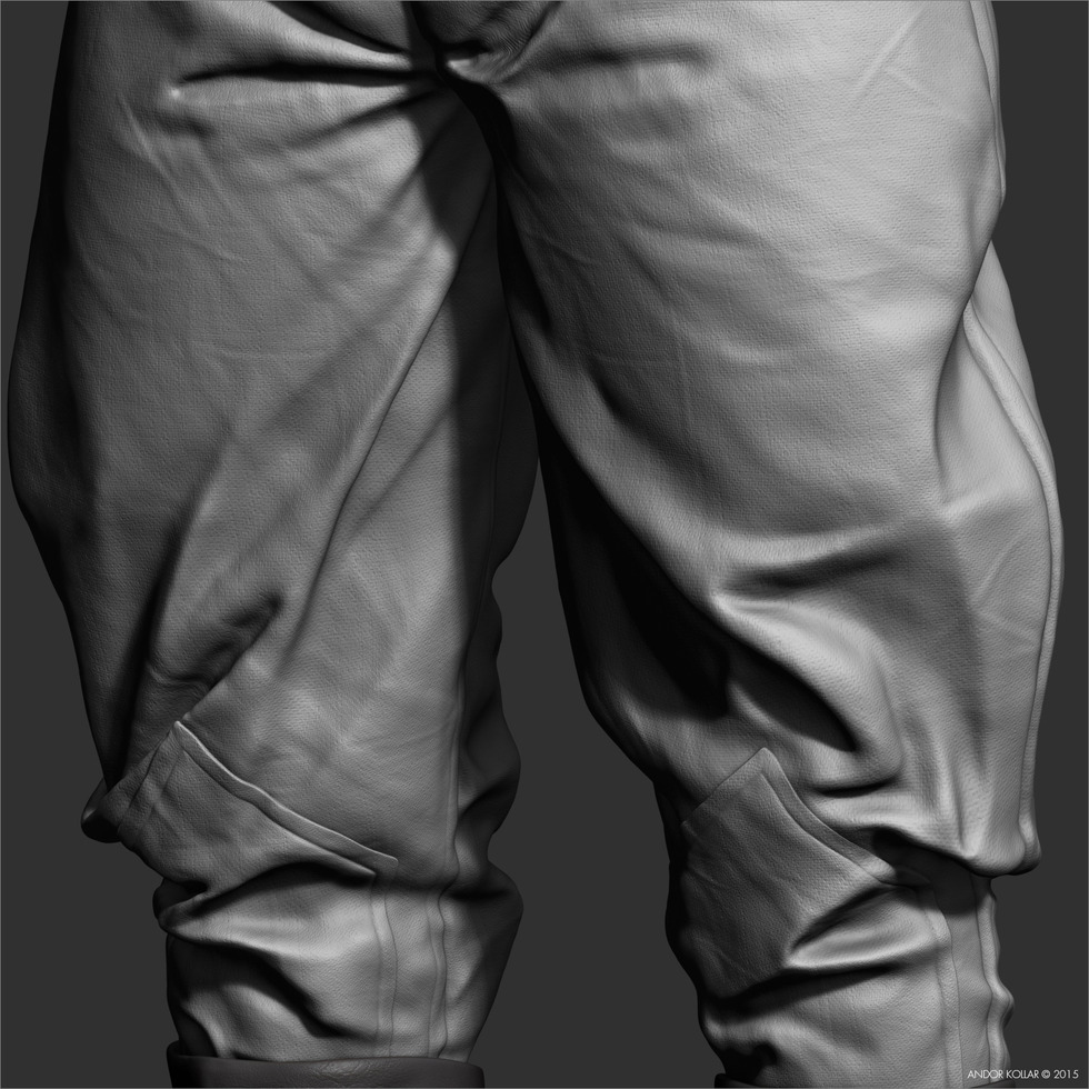 Andor Kollar trousers close-up fabric details in ZBrush 