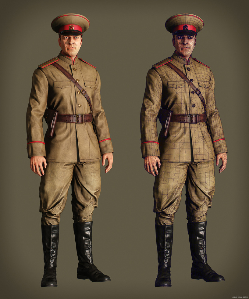Game Character Soviet Officer Soldier wireframe