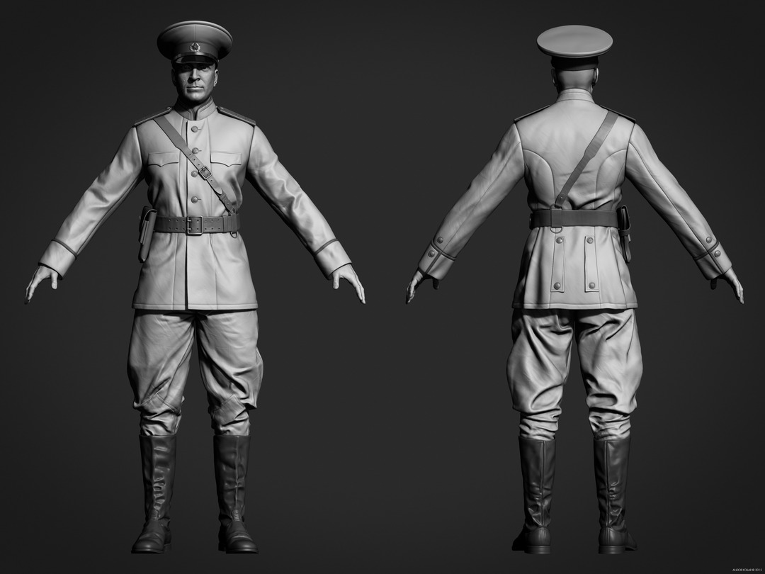 Andor Kollar Soviet Officer Uniform full body in ZBrush