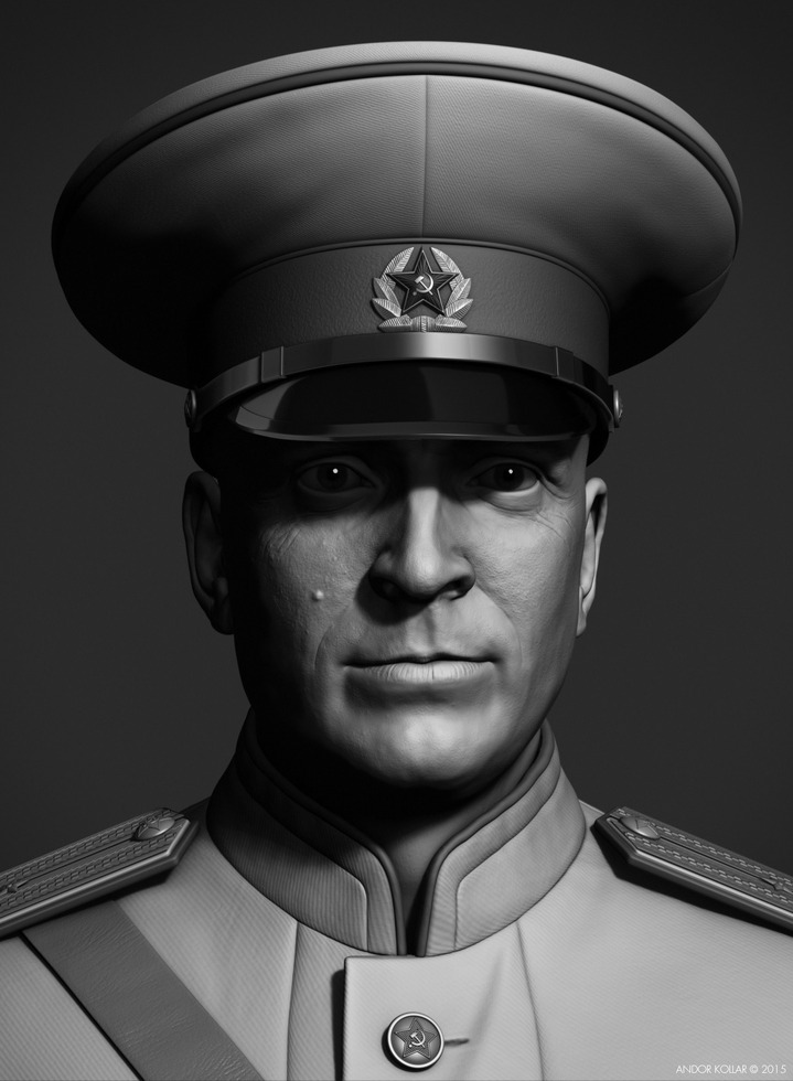 Andor Kollar Soviet Officer Head with Military Hat in ZBrush 