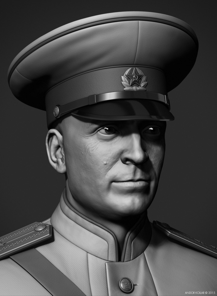 Andor Kollar Soviet Officer Head with Military Hat in ZBrush 
