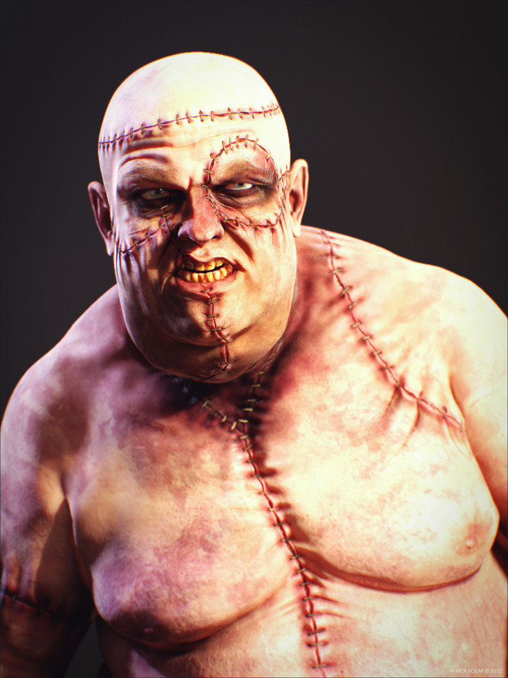 Snarling Ugly Big Fat Monster Frankenstein Creature Scar
