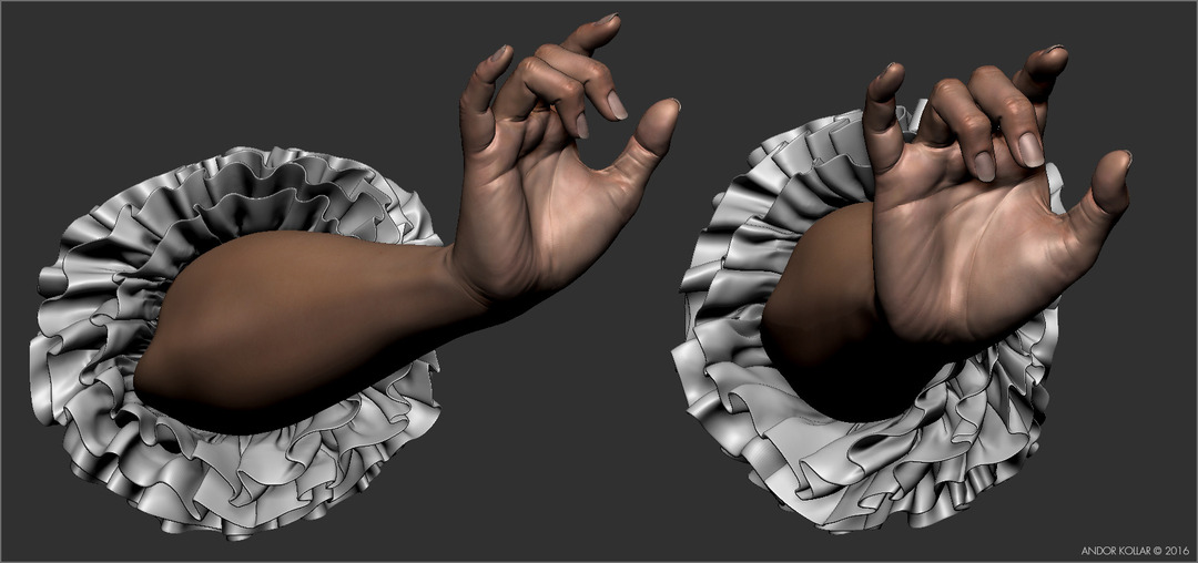 3d female woman arm with ruffles in ZBrush