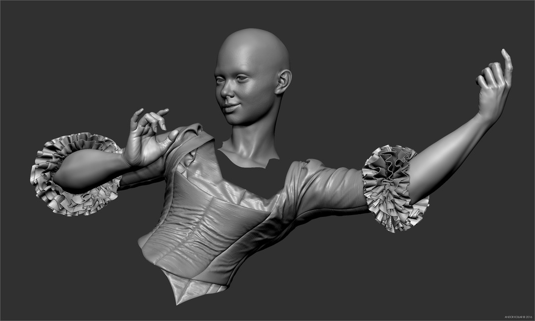 Swinging Lady Sculpt in ZBrush Silk Costume and Ruffles