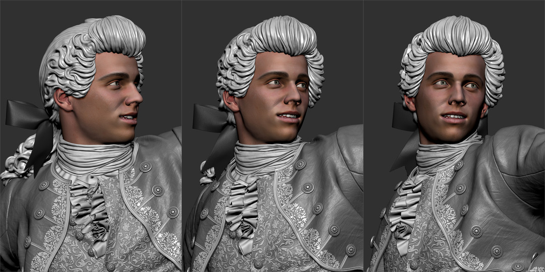 3d Man Character Detailed Clothes in ZBrush 18th Century Wig and Aristocrat Costume with Bow