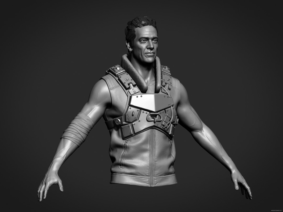 ZBrush soldier with metal armor, leather vest and arm bandage