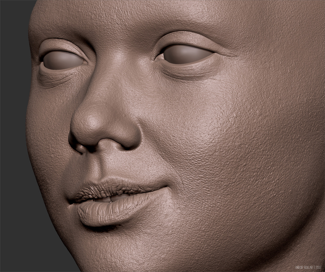Female face skin pores mouth details in ZBrush