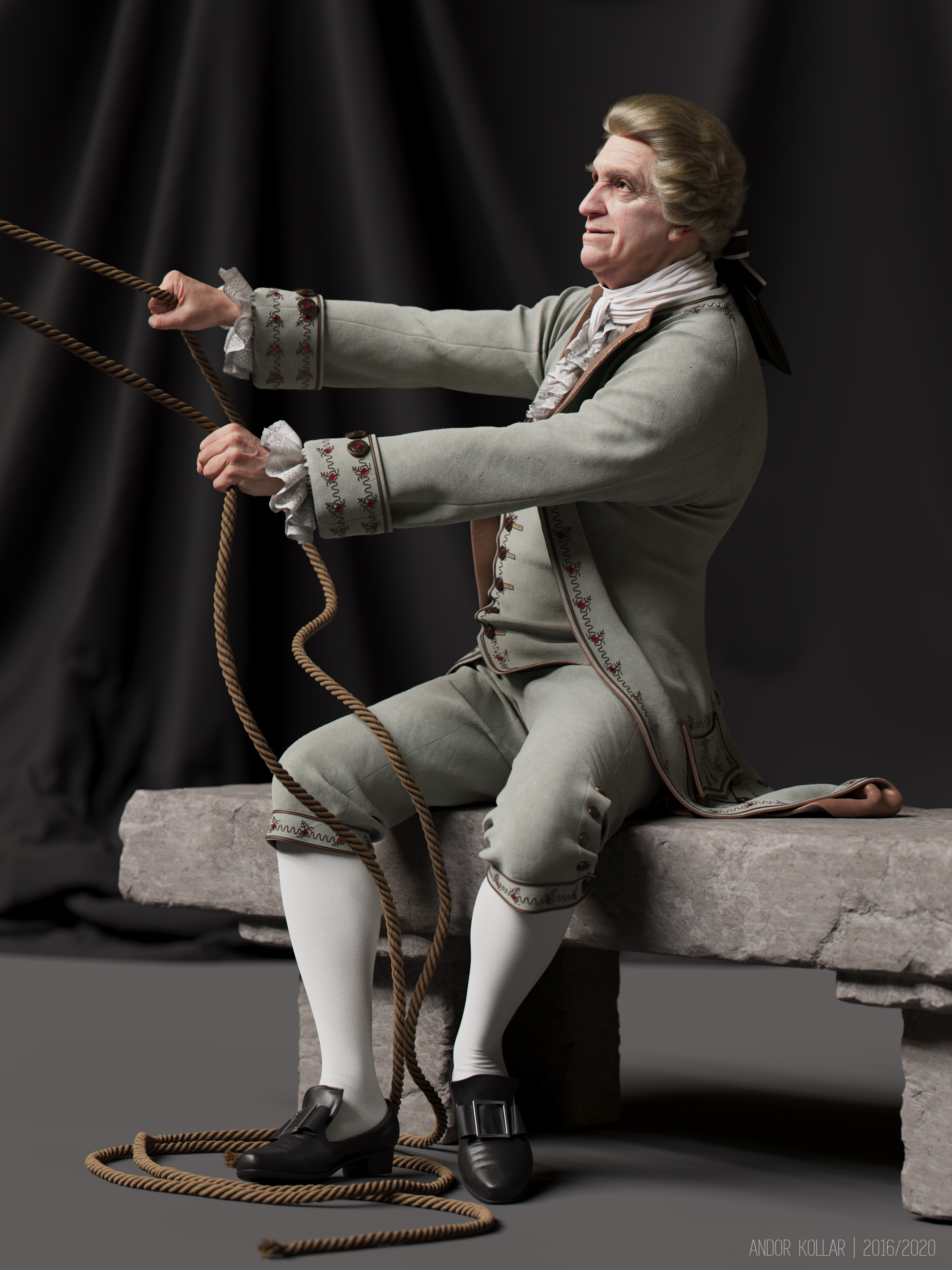 18th century 3d aristocrat character with justacorp coat and wig in Maya with Arnold render