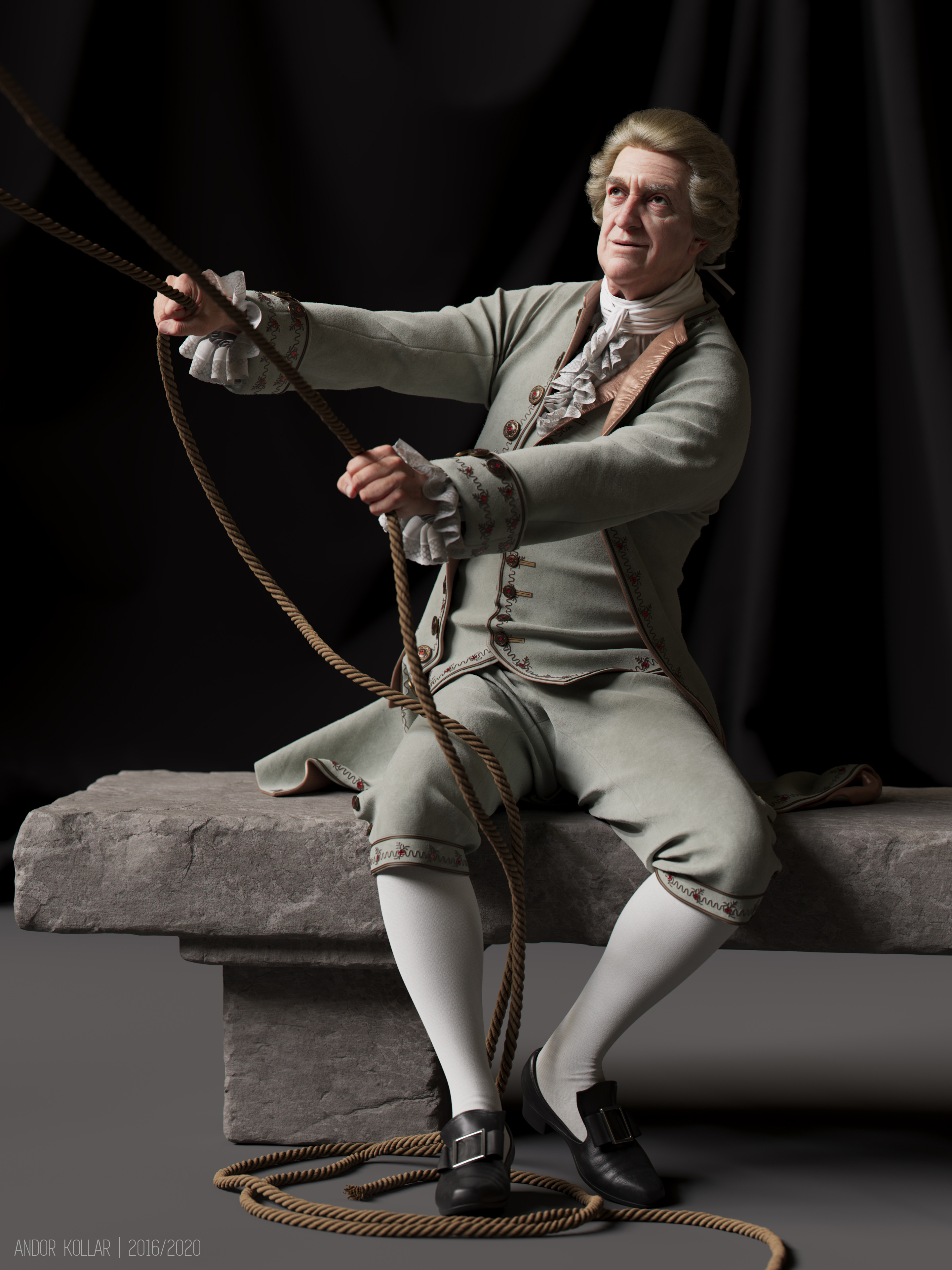 18th century 3d aristocrat character with justacorp coat and wig in Maya with Arnold renderer