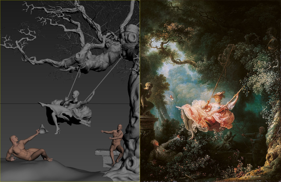 Jean-Honoré Fragonard The Swing painting in 3d