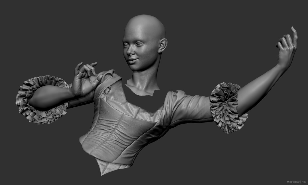 Lady Head in ZBrush Arm with Ruffles