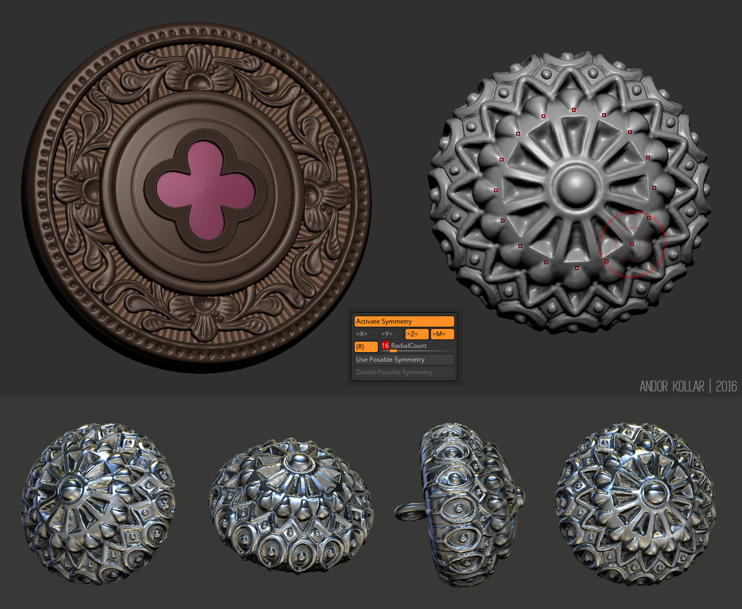 Decorated Buttons in ZBrush using radial symmetry