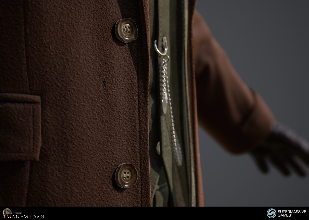 Trench coat, buttons and pocket watch in Unreal Engine. Andor Kollar