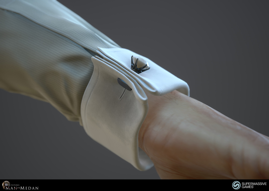 The Curator character from The Dark Pictures game in Unreal Engine. Elegant shirt sleeve cufflink. Andor Kollar