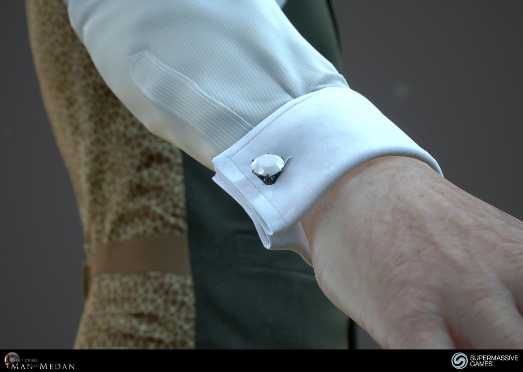 The Curator character from The Dark Pictures game in Unreal Engine. Elegant shirt sleeve cufflink. Andor Kollar