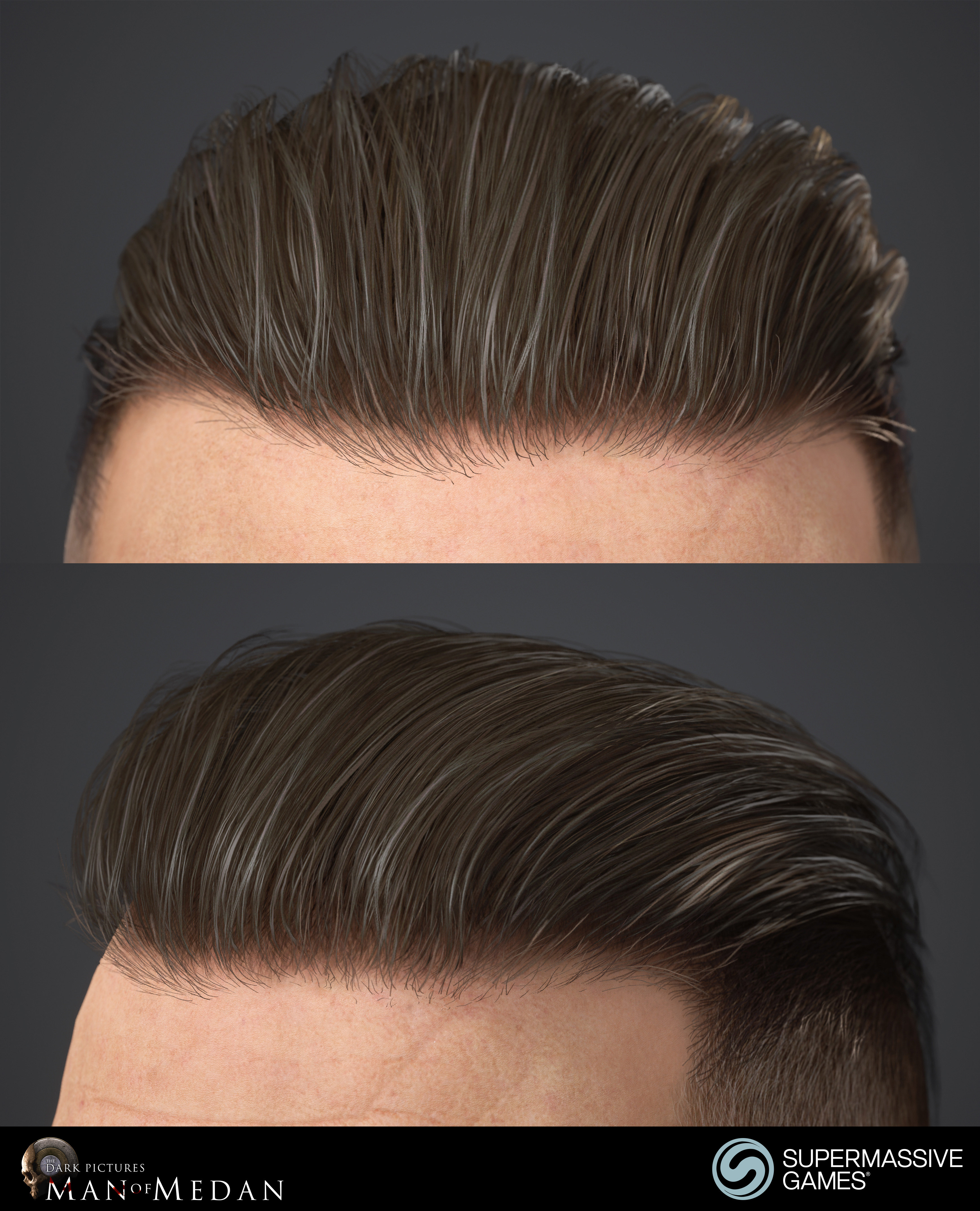 The Curator character from The Dark Pictures game in Unreal Engine. Strong hold hair wax, game hair. Andor Kollar