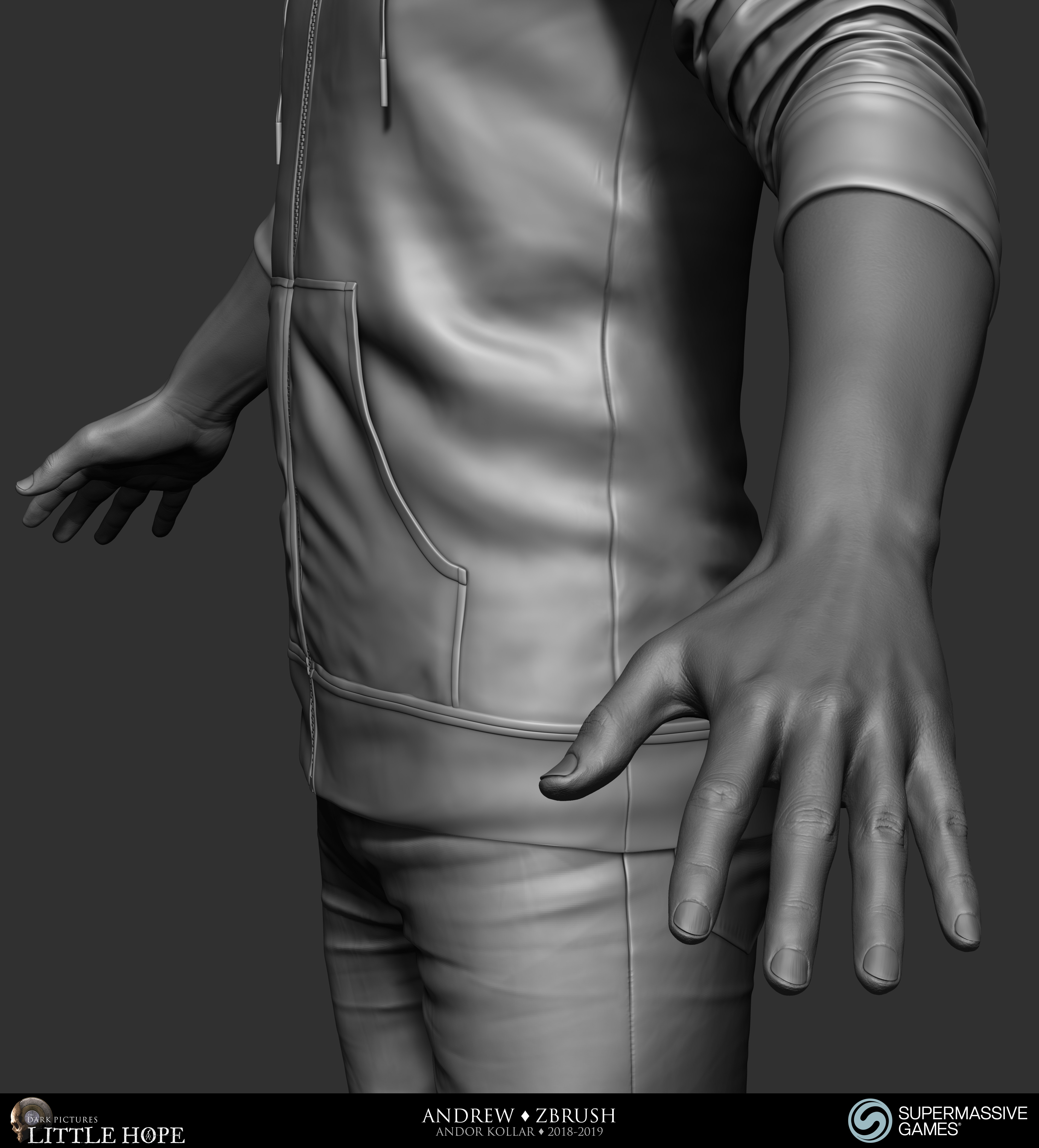 Little Hope, Andrew, 3d character, ZBrush sculpting, male hand, arm, Andor Kollar
