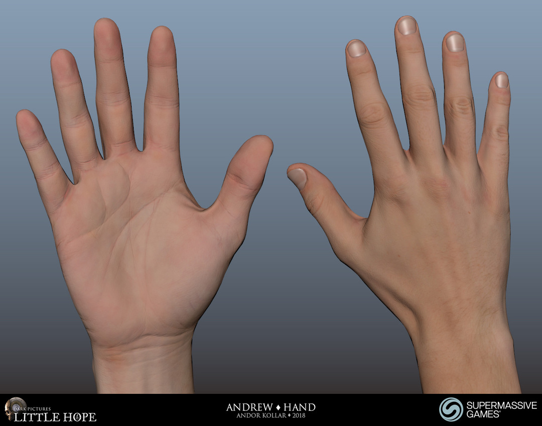 Little Hope, Andrew, 3d character, Maya, male hand