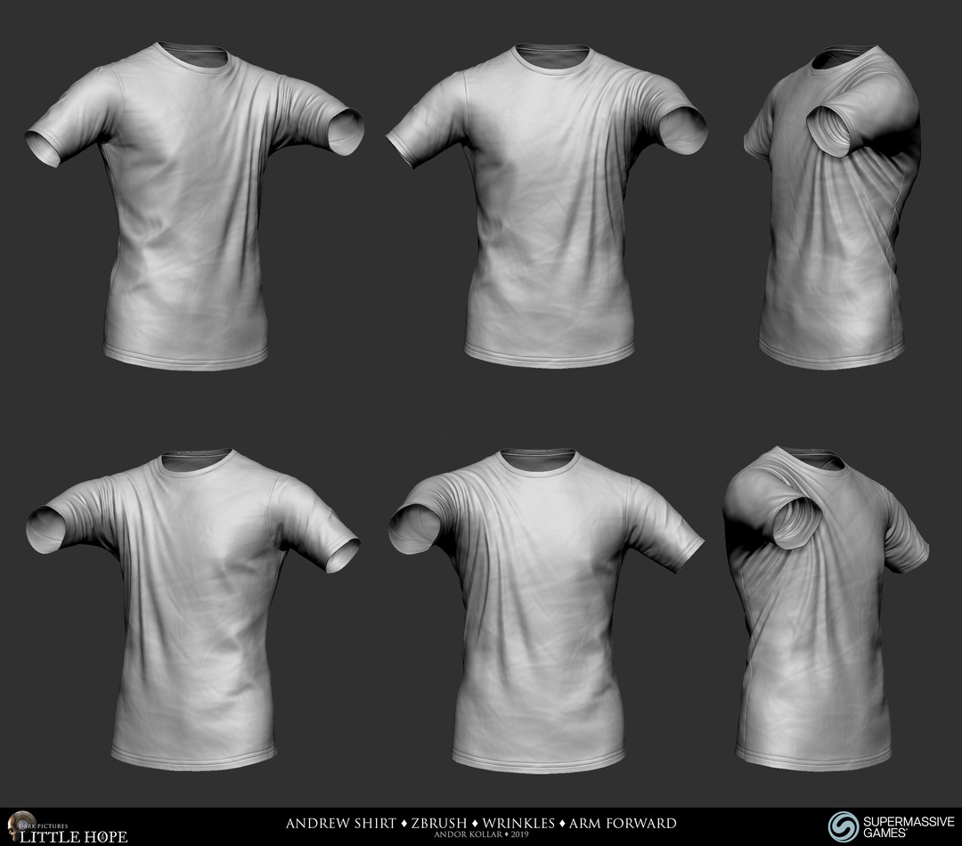 Little Hope, Andrew, 3d character, ZBrush sculpting, shirt, arm forward