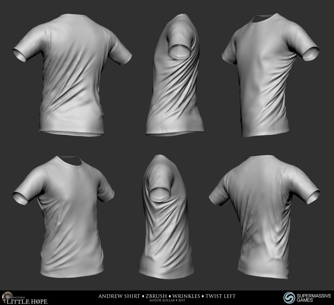 Little Hope, Andrew, 3d character, ZBrush sculpting, shirt, twist