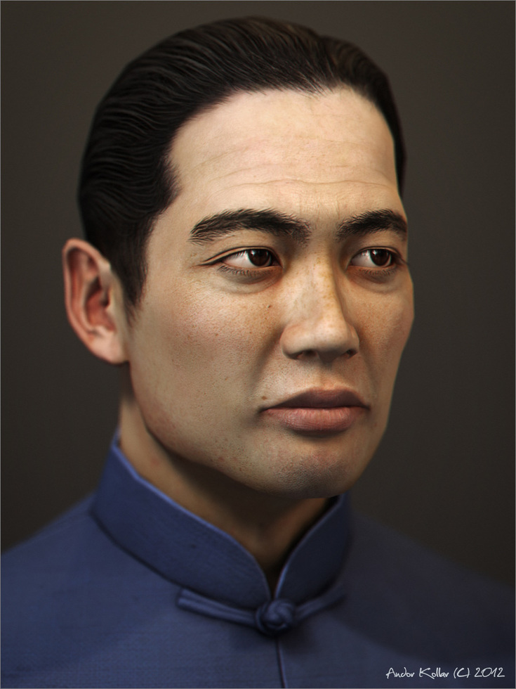 Chinese man head, game character in 3d