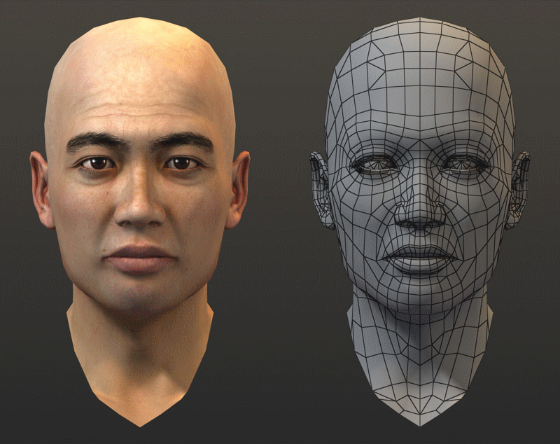 Chinese man head wireframe turntable