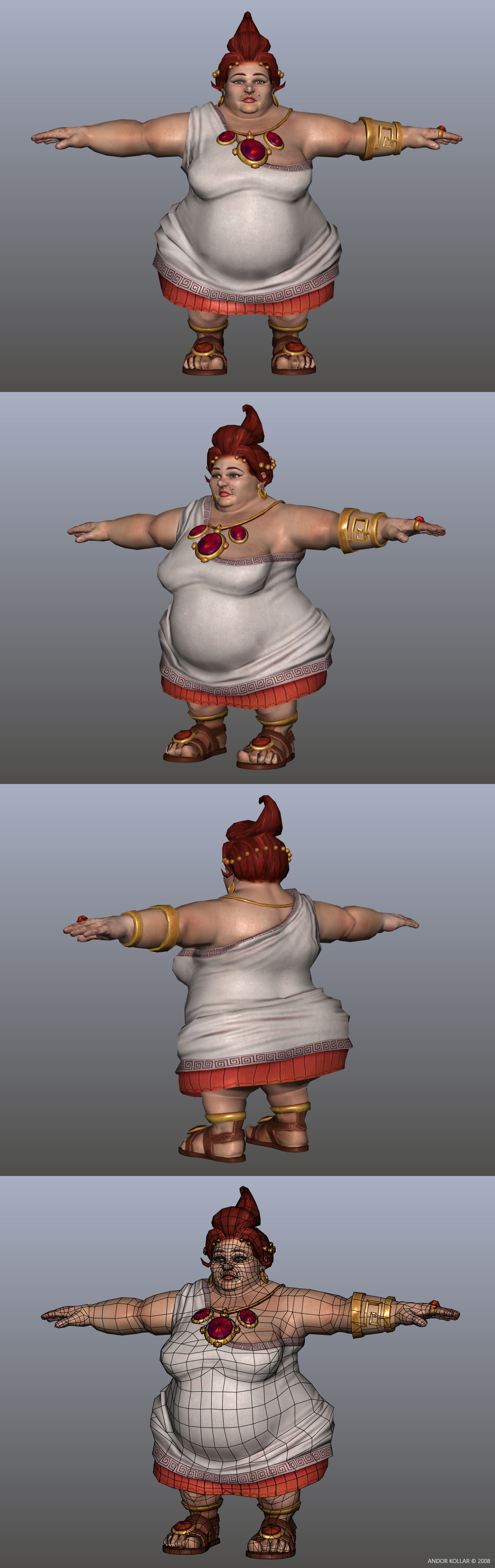Cartoon very fat Empire Patrician Lady with lot of jewelry in Maya