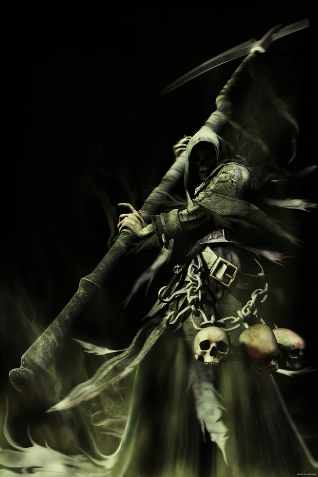 Andor Kollar, Wight from Heroes of Might and Magic V, Reaper, fearful death skull face with scythe