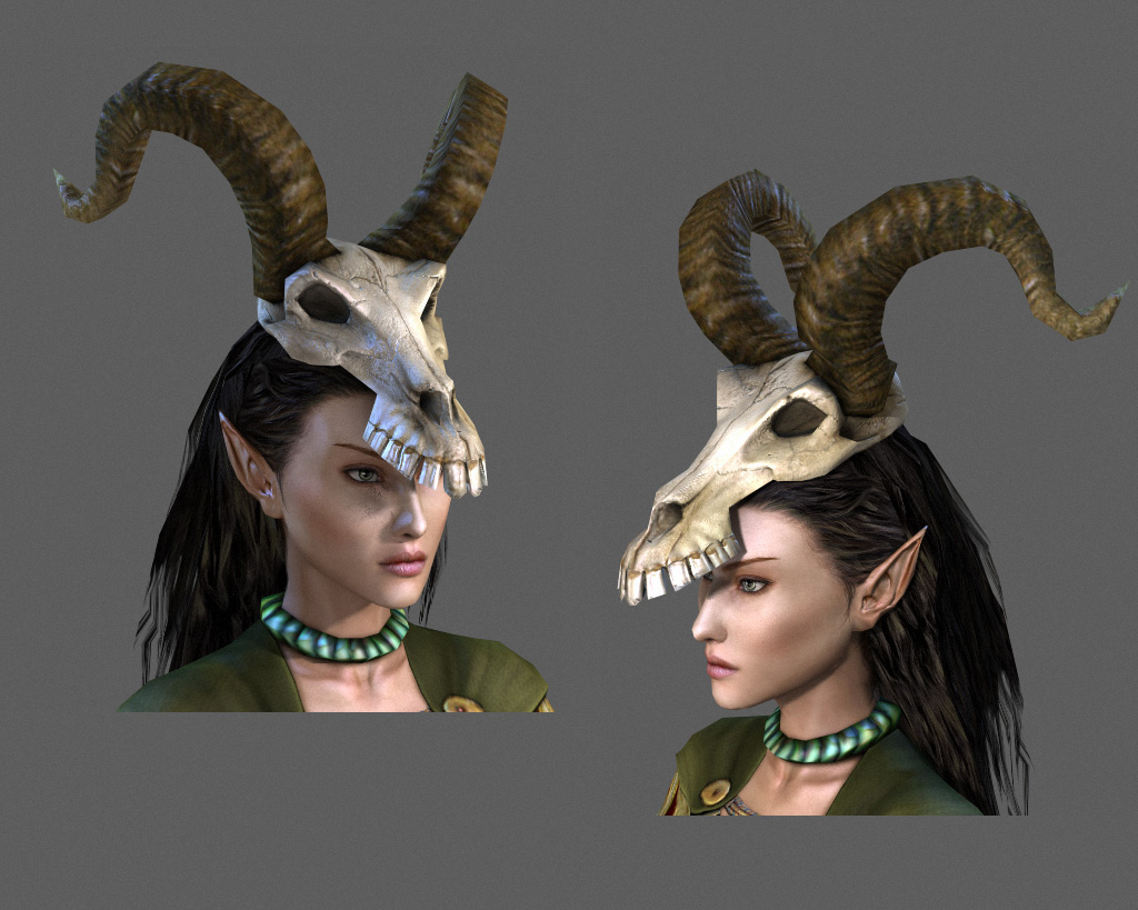 Elf Druid Witcher, goat skull on head