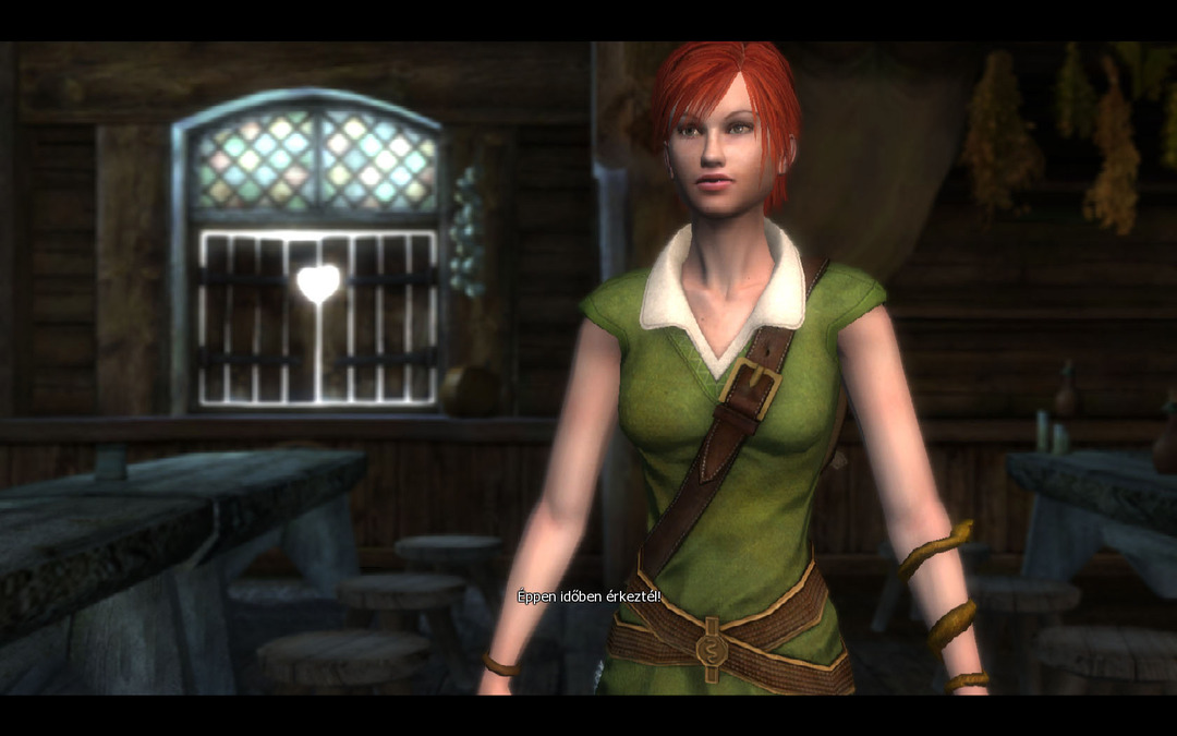 Shani character from Witcher game, red haired girl in green dress