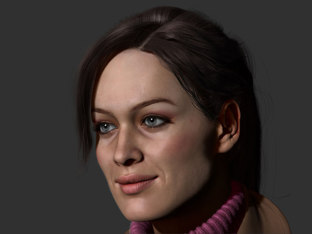 ZBrush render of Andor Kollar, pretty girl with smile and peach fuzz