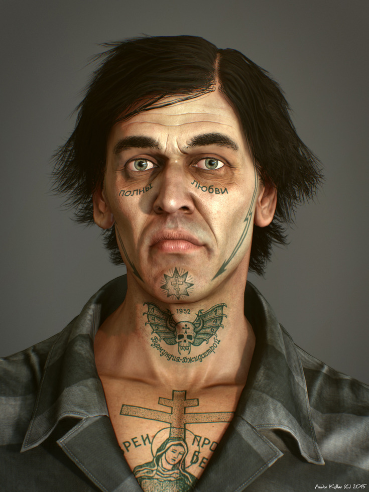 Andor Kollar, 3d character, Russian prisoner with tattoo