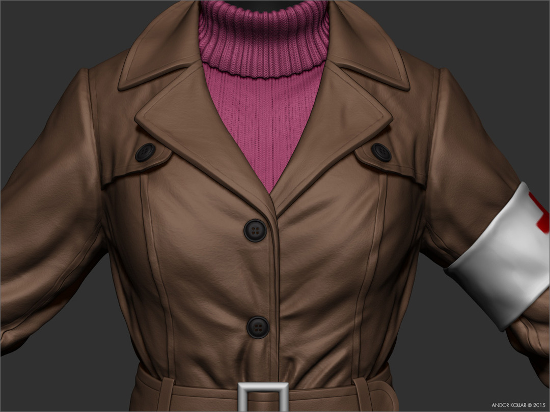 Woman trench coat in ZBrush