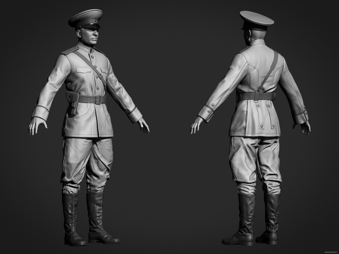 Andor Kollar Soviet Officer Uniform full body in ZBrush