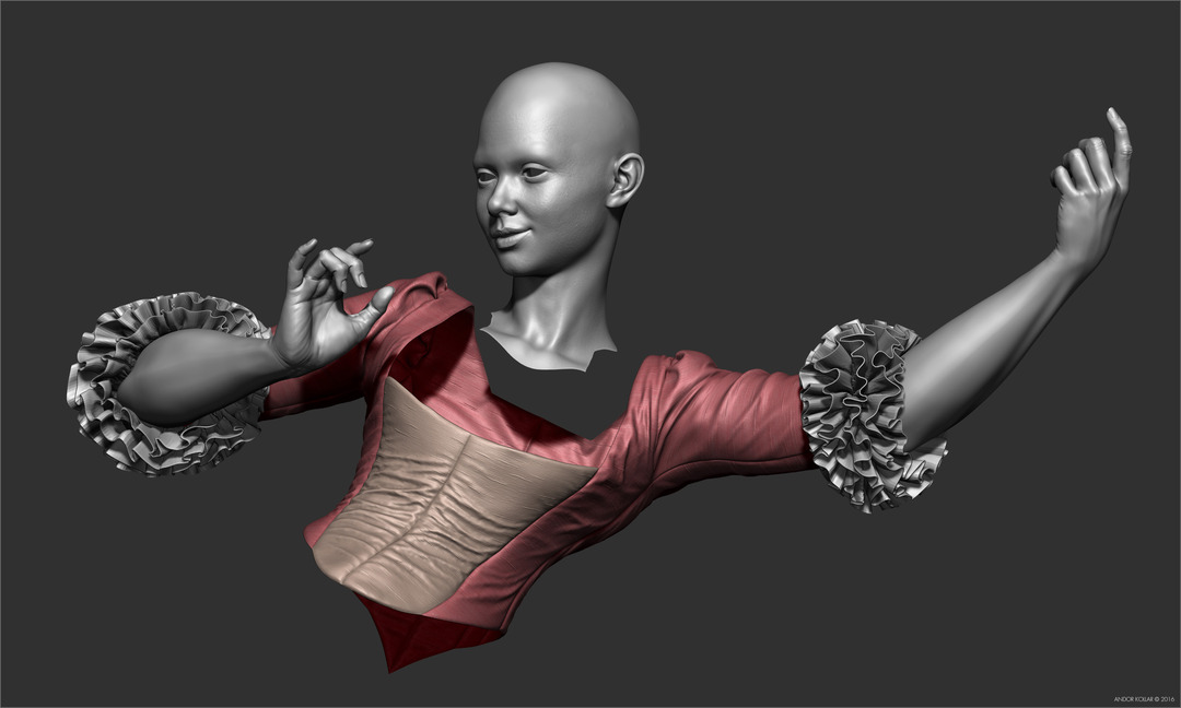 Swinging Lady Sculpt in ZBrush Silk Costume and Ruffles