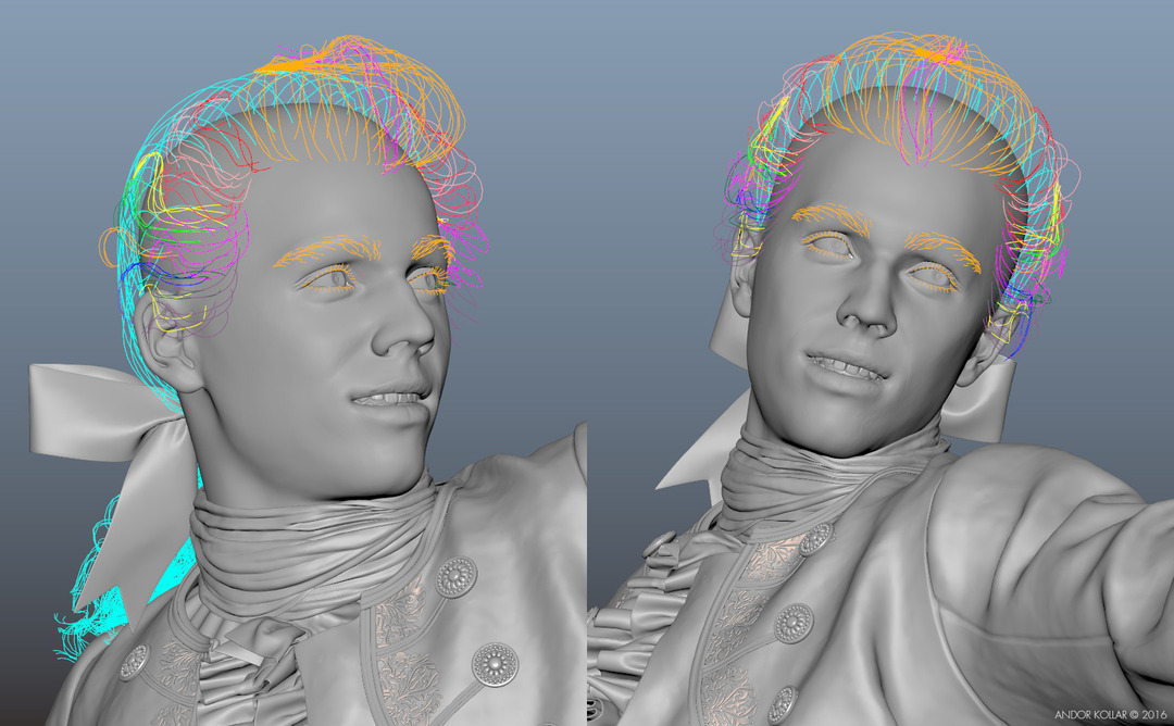 3d Man Head with Maya XGen Wig Hair Guides Curves