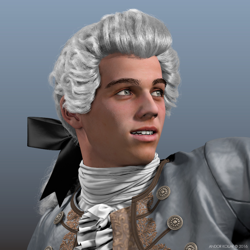 3d Man Aristocrat Character with Maya XGen Hair 18th Century Wig and with Bow