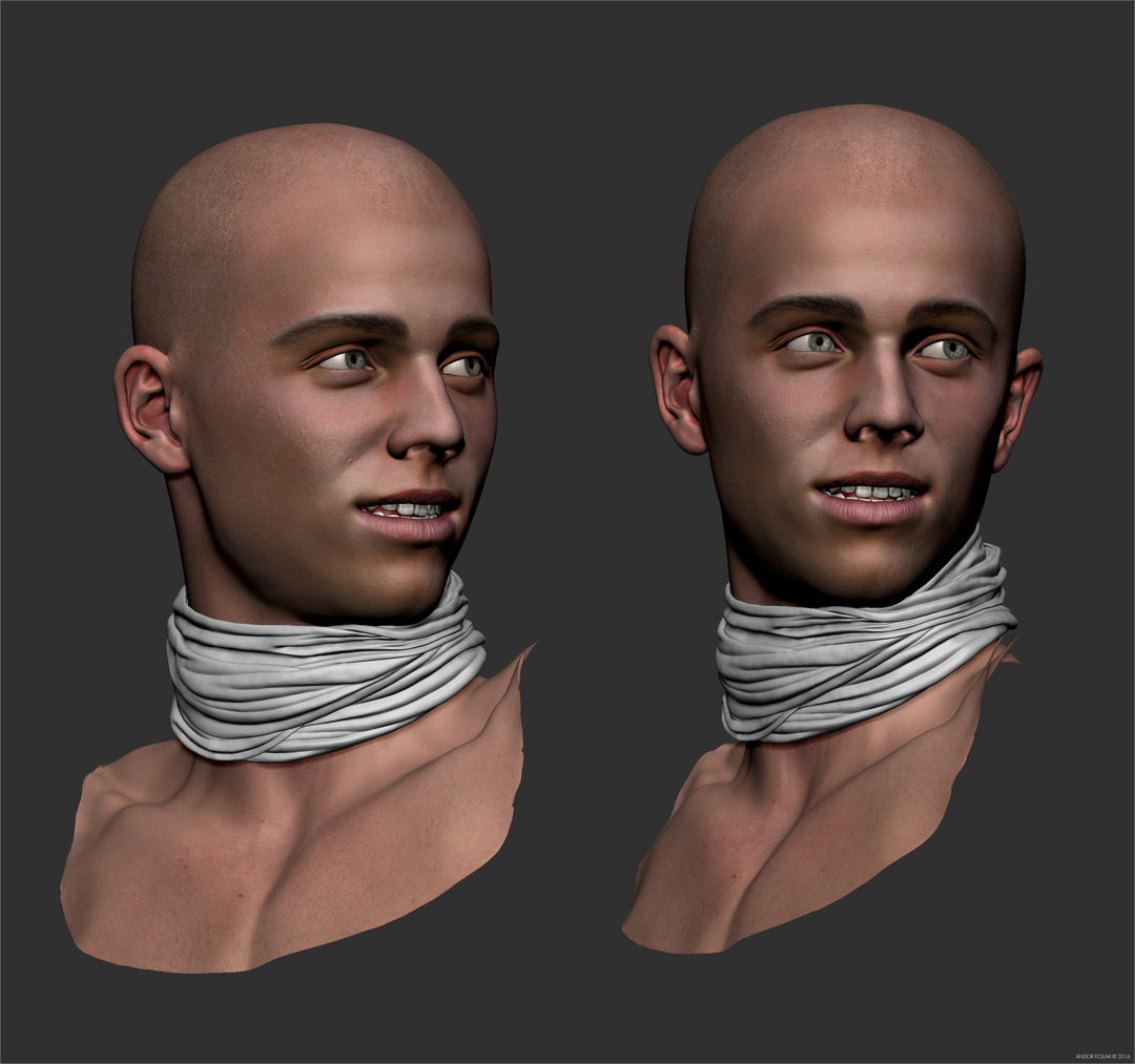 Young Man 3d Head in ZBrush with textures and scarf