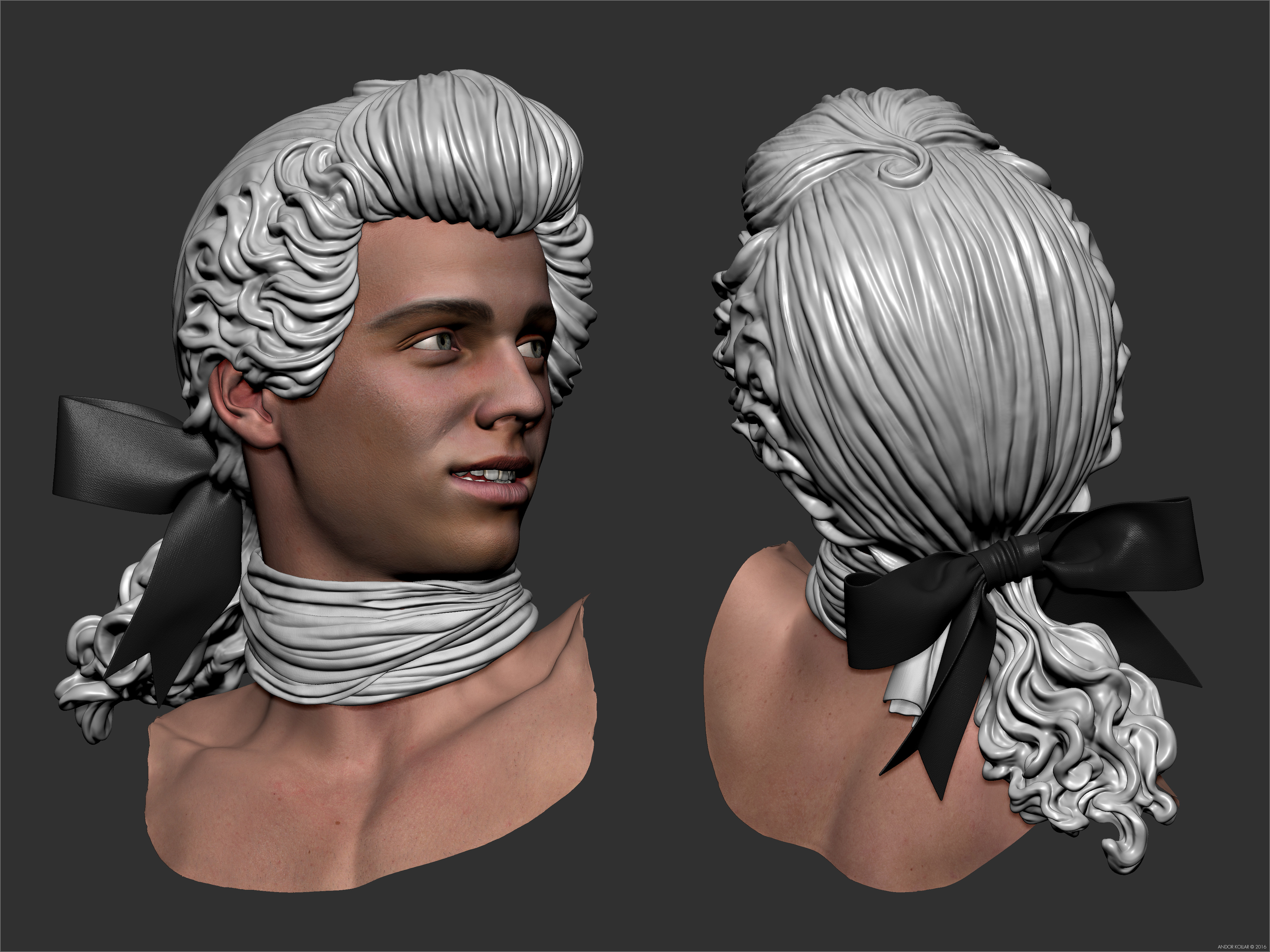 Man Head with Wig and Bow in ZBrush