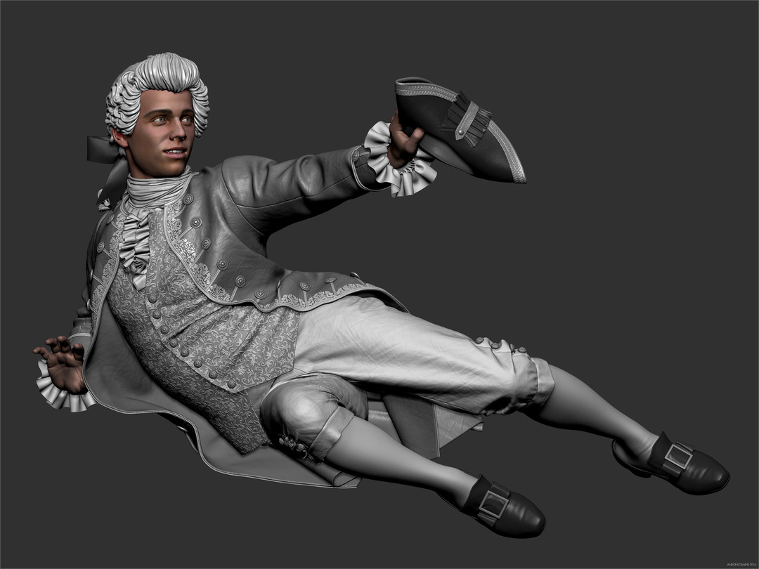 Character sculpting with wig and 18th century aristocrats costume in ZBrush 