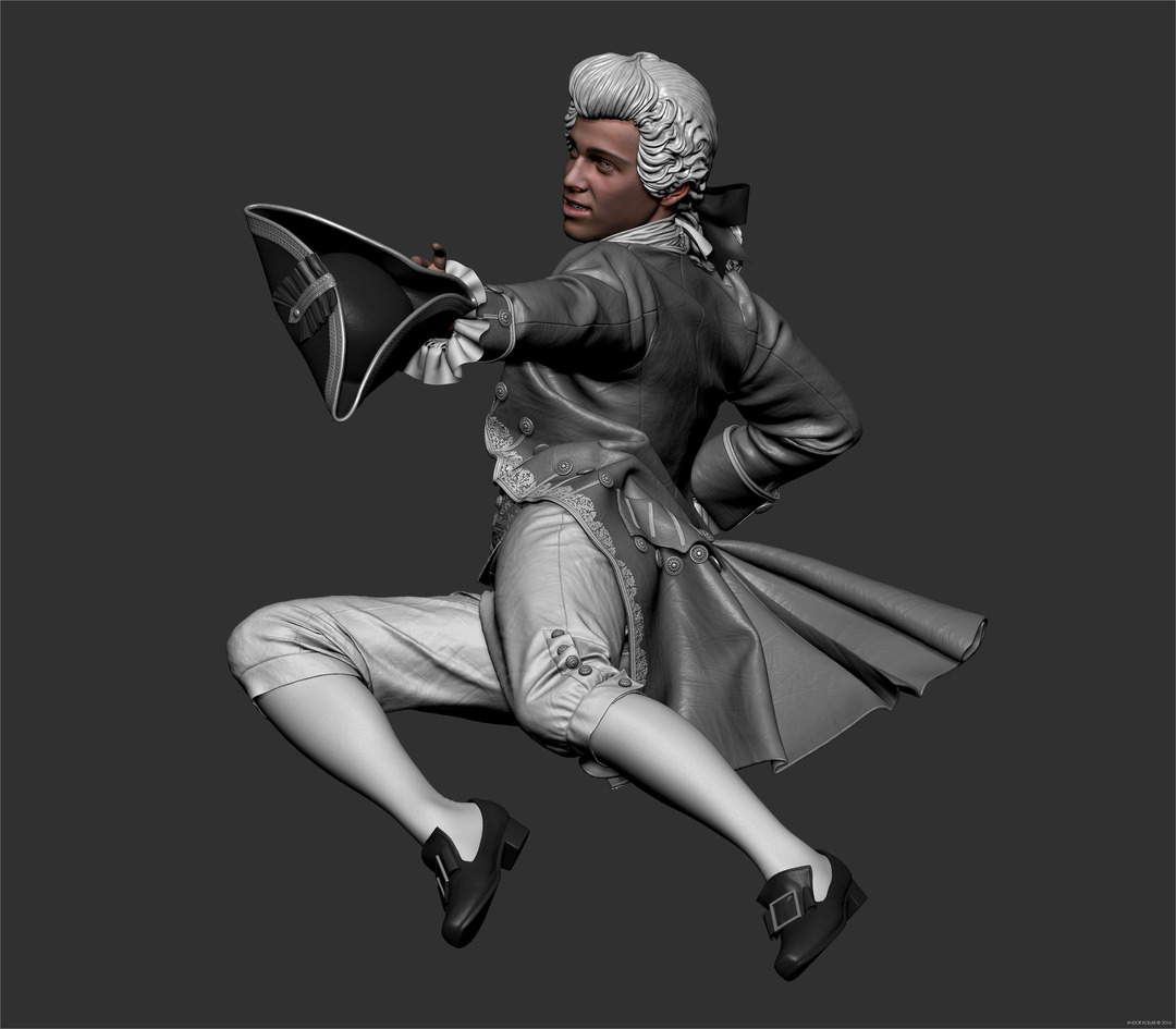 3d Man Character Detailed Clothes in ZBrush 18th Century Wig and Aristocrat Costume with Tricorn Hat