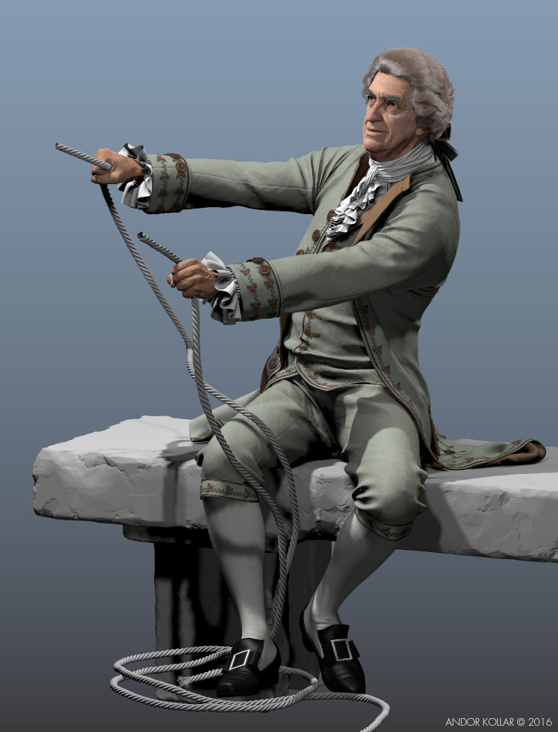 18th century aristocrat character with justacorp coat and wig in Maya 3d
