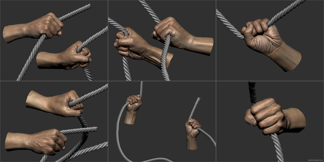 Old male hand hold a rope in ZBrush